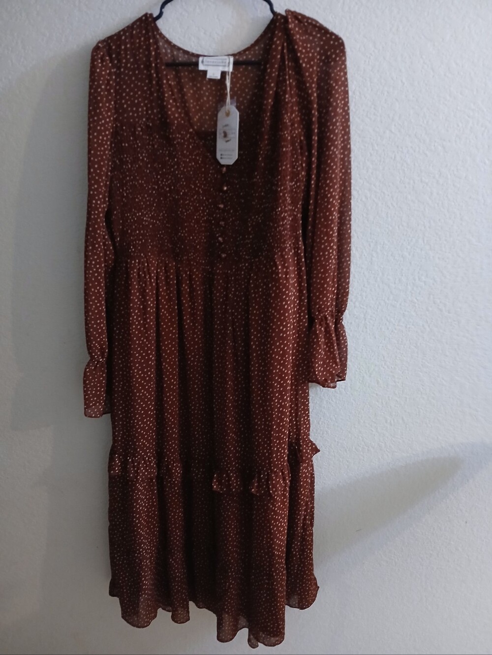 Love Riche Rust Polka Dot Long Sleeve Midi Dress